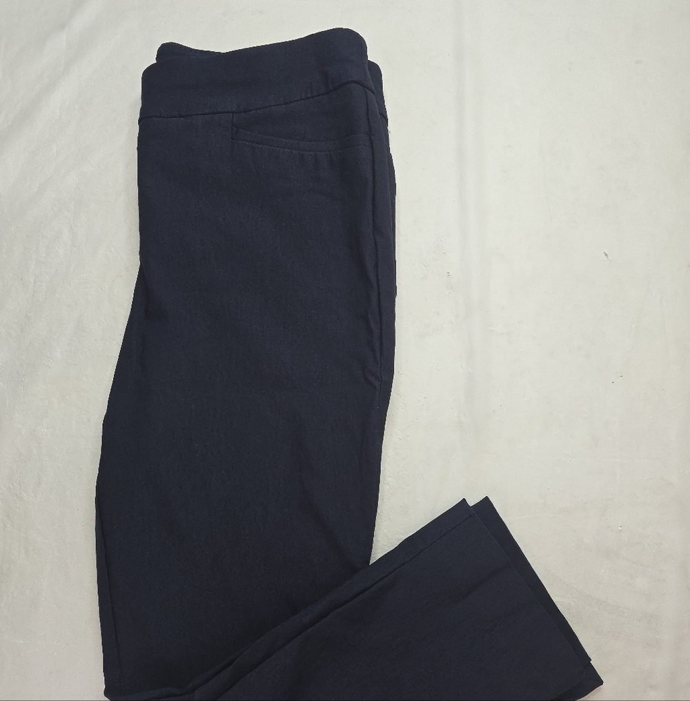 Chico's Pull On Pants Navy Blue Straight Ankle Split Hem Stretch Petite 0.5P